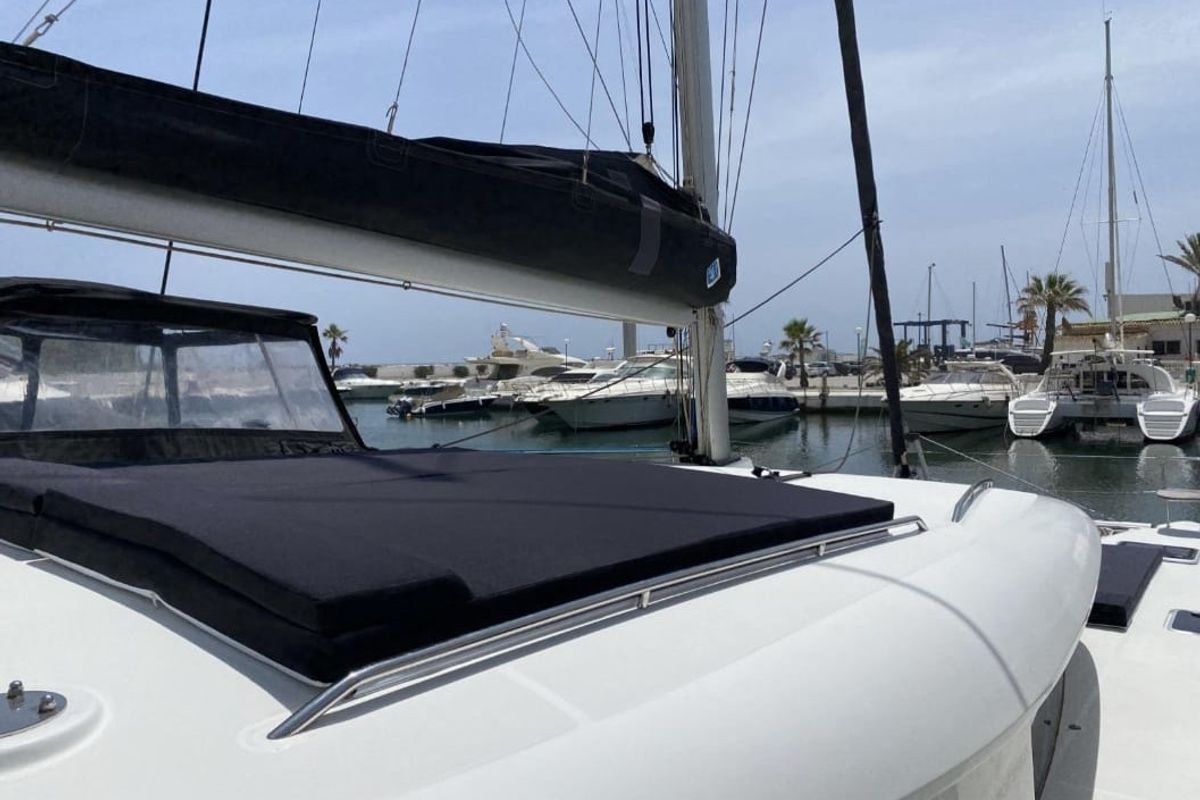 Deck of Esmeralda, a Lagoon 400 S2 catamaran at Santa Eulària des Riu, Spain