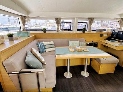 Salon of Esmeralda, a Lagoon 400 S2 catamaran at Santa Eulària des Riu, Spain