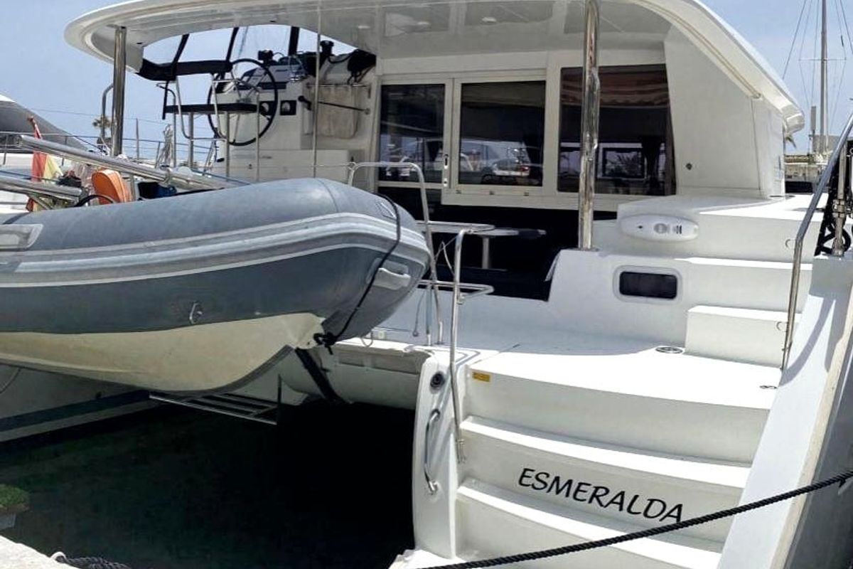 Deck of Esmeralda, a Lagoon 400 S2 catamaran at Santa Eulària des Riu, Spain