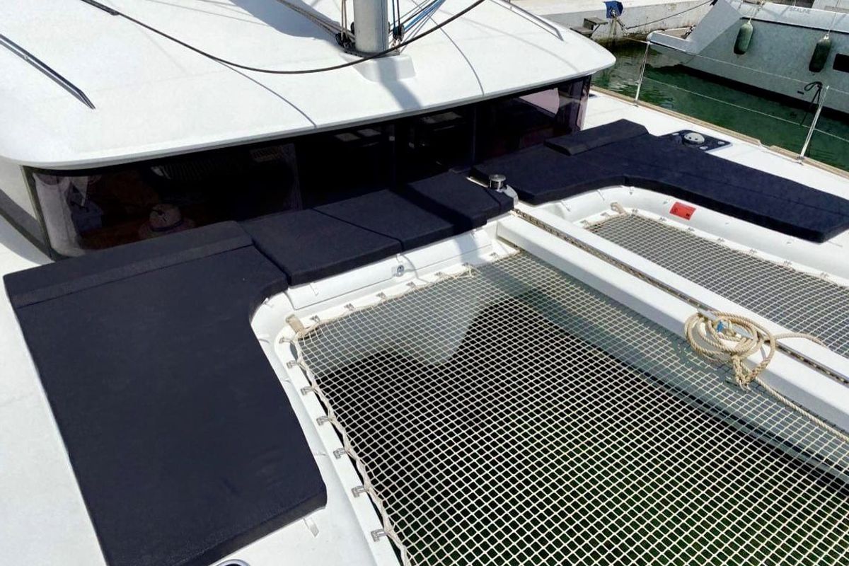 Deck of Esmeralda, a Lagoon 400 S2 catamaran at Santa Eulària des Riu, Spain