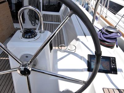 Cockpit of Norma, a Beneteau Oceanis 41.1 sailboat at Gouvia, Greece