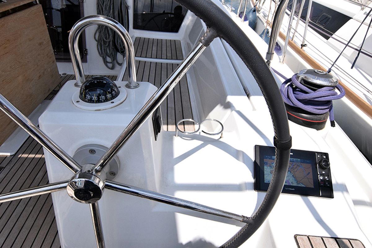 Cockpit of Norma, a Beneteau Oceanis 41.1 sailboat at Gouvia, Greece