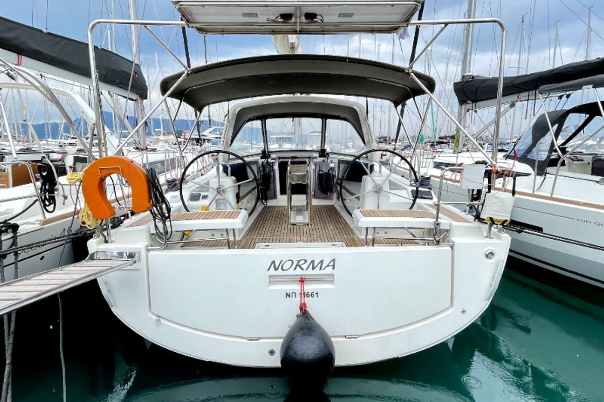 Exterior view of Norma, a Beneteau Oceanis 41.1 sailboat at Gouvia, Greece
