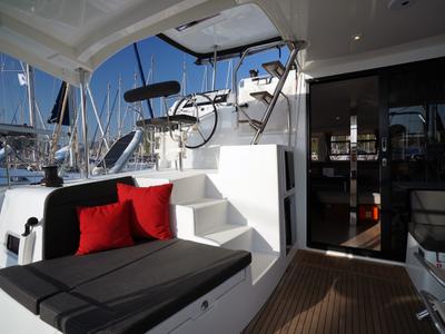 Deck of Little Dream, a Lagoon 42 catamaran at Marmaris, Turkey
