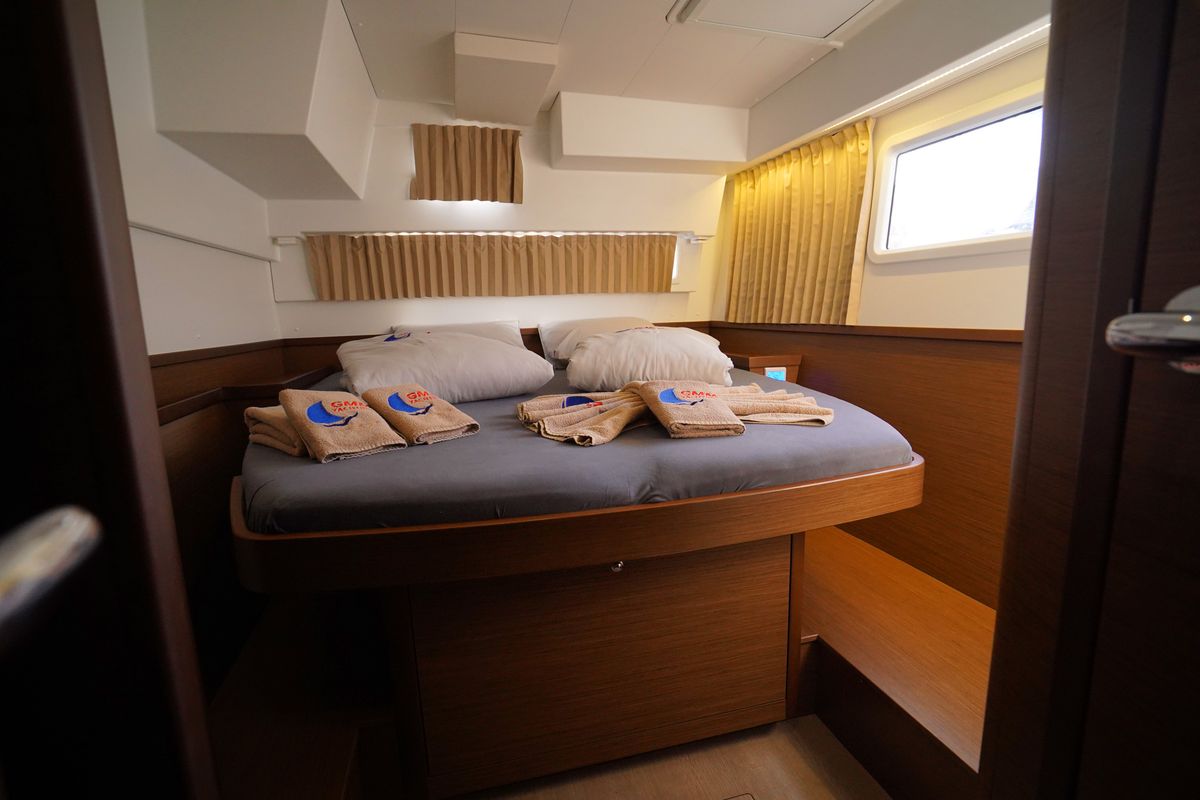 Cabin on Little Dream, a Lagoon 42 catamaran at Marmaris, Turkey