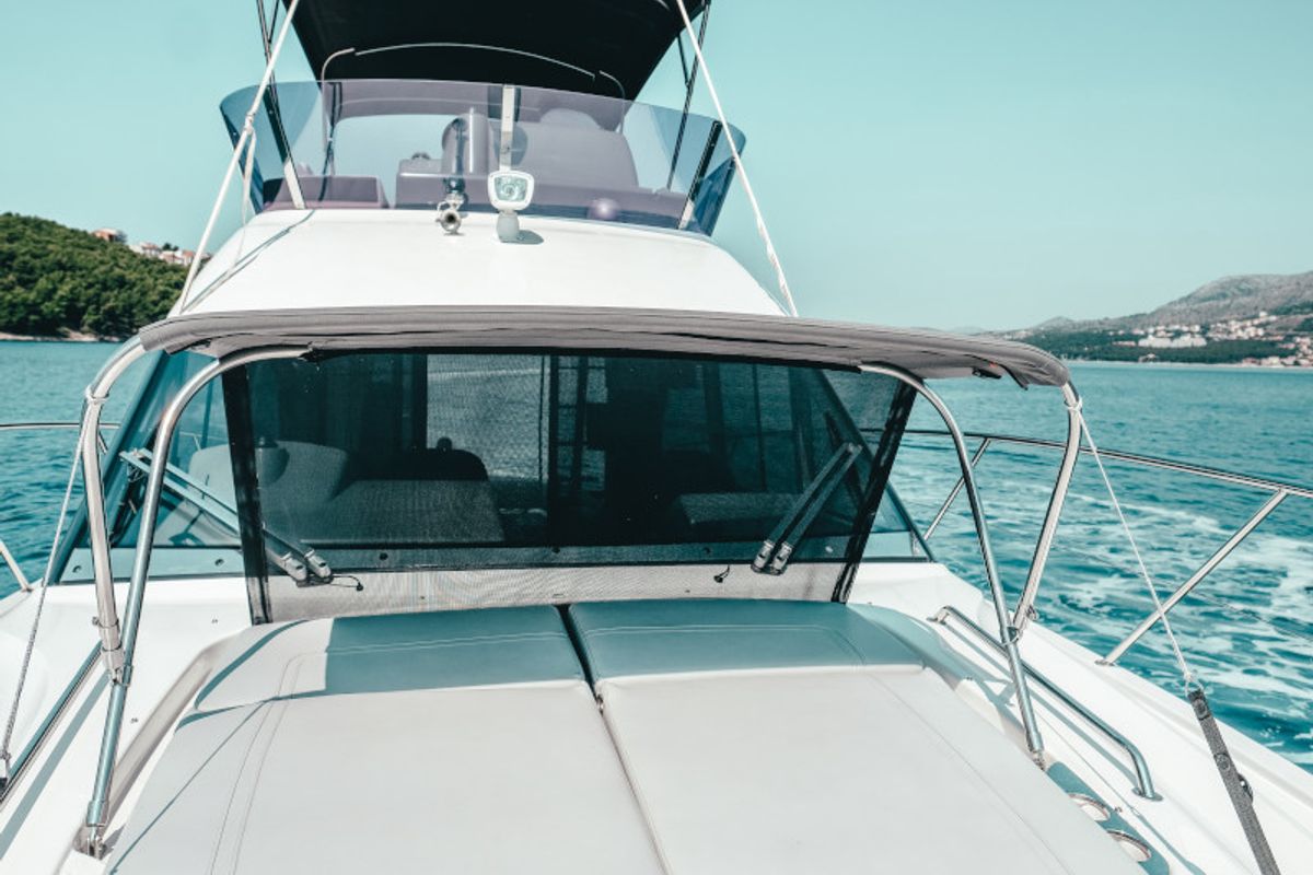 Deck of Borimir, a Bavaria R40 motorboat at Seget Donji, Croatia