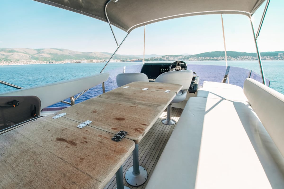 Deck of Borimir, a Bavaria R40 motorboat at Seget Donji, Croatia