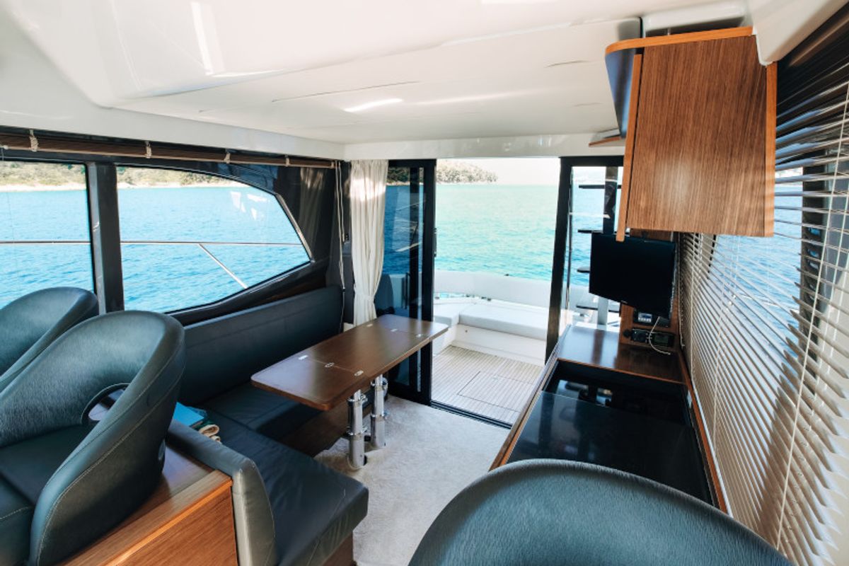 Salon of Borimir, a Bavaria R40 motorboat at Seget Donji, Croatia