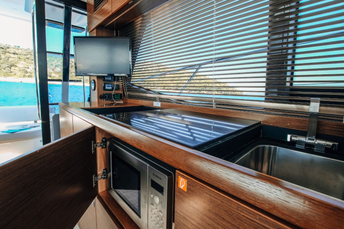 Galley of Borimir, a Bavaria R40 motorboat at Seget Donji, Croatia