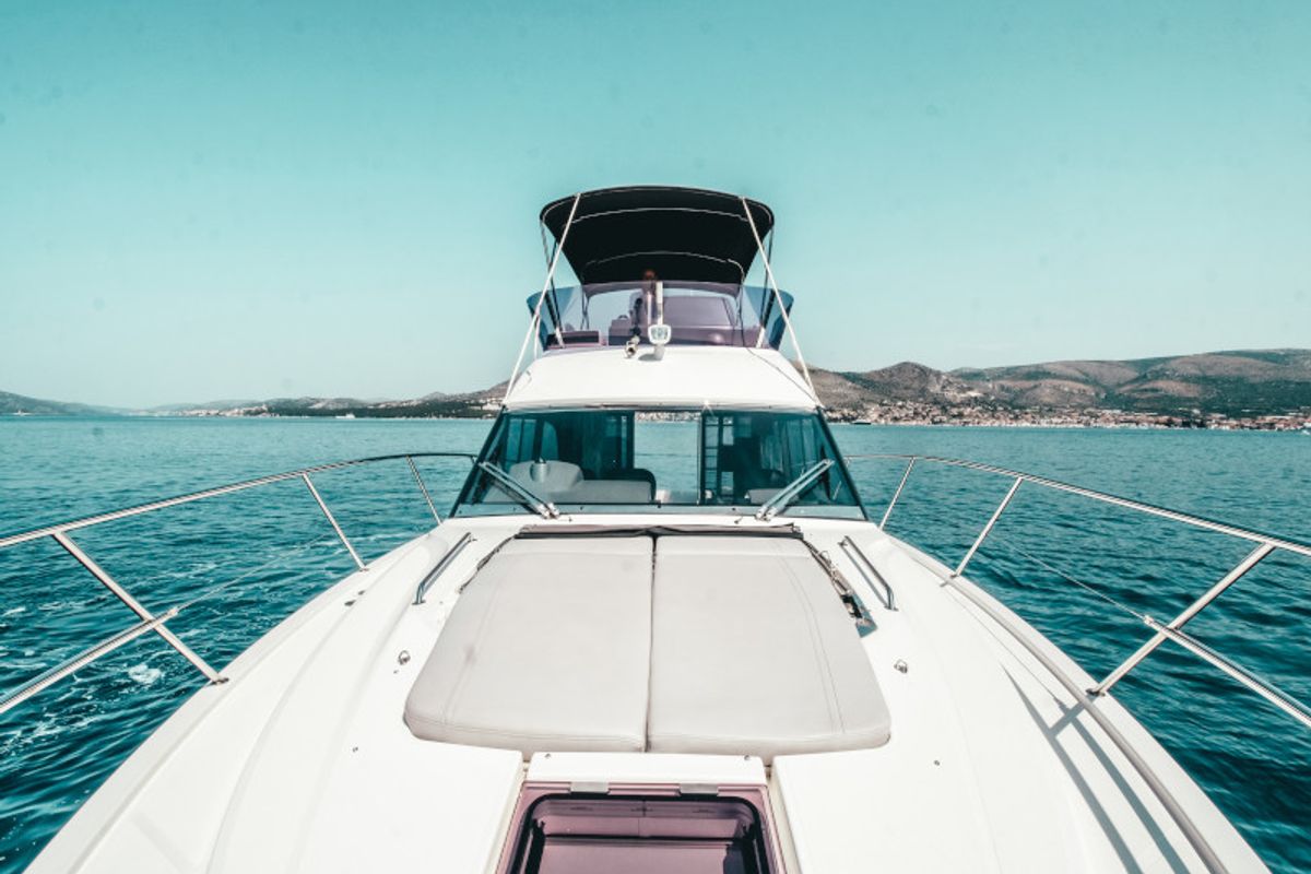 Exterior view of Borimir, a Bavaria R40 motorboat at Seget Donji, Croatia