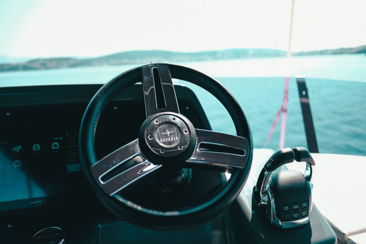 Cockpit of Borimir, a Bavaria R40 motorboat at Seget Donji, Croatia