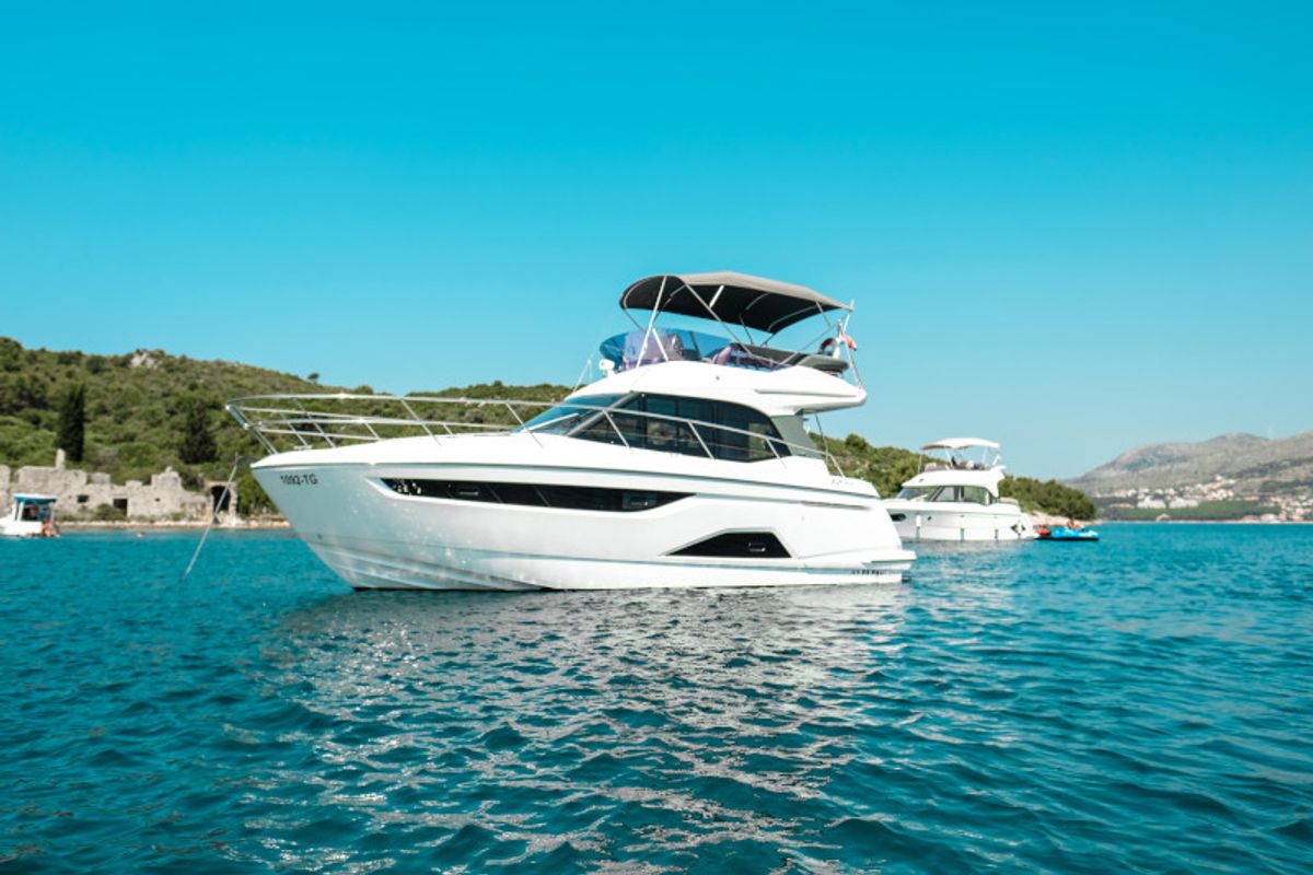 Exterior view of Borimir, a Bavaria R40 motorboat at Seget Donji, Croatia