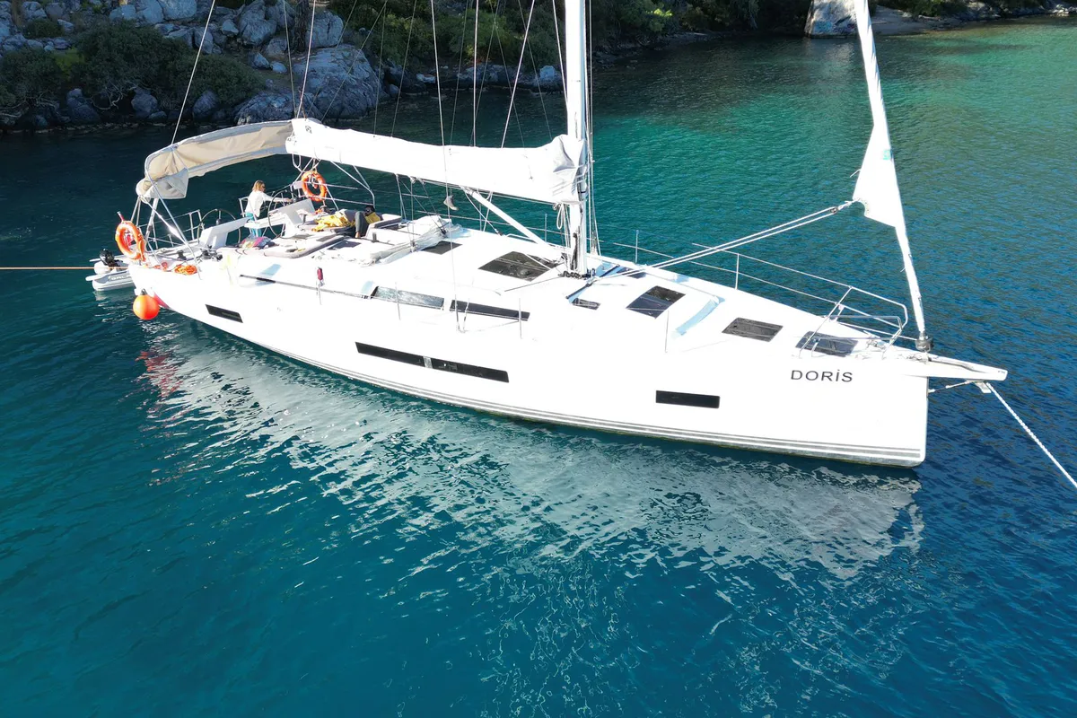 Exterior view of DORiS, a Hanse Yachts Hanse 460 sailboat at Fethiye, Turkey