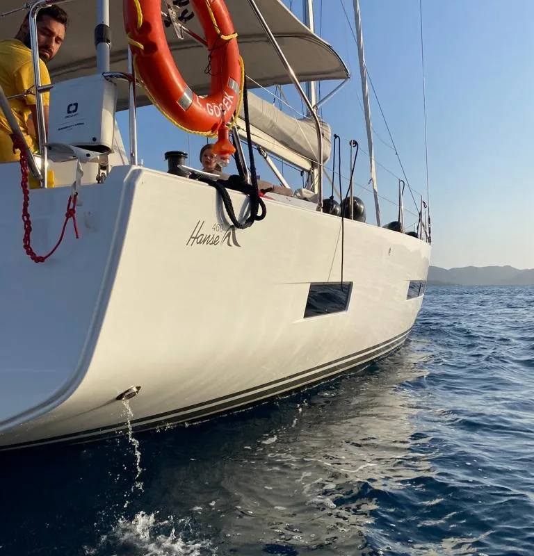 Exterior view of DORiS, a Hanse Yachts Hanse 460 sailboat at Fethiye, Turkey