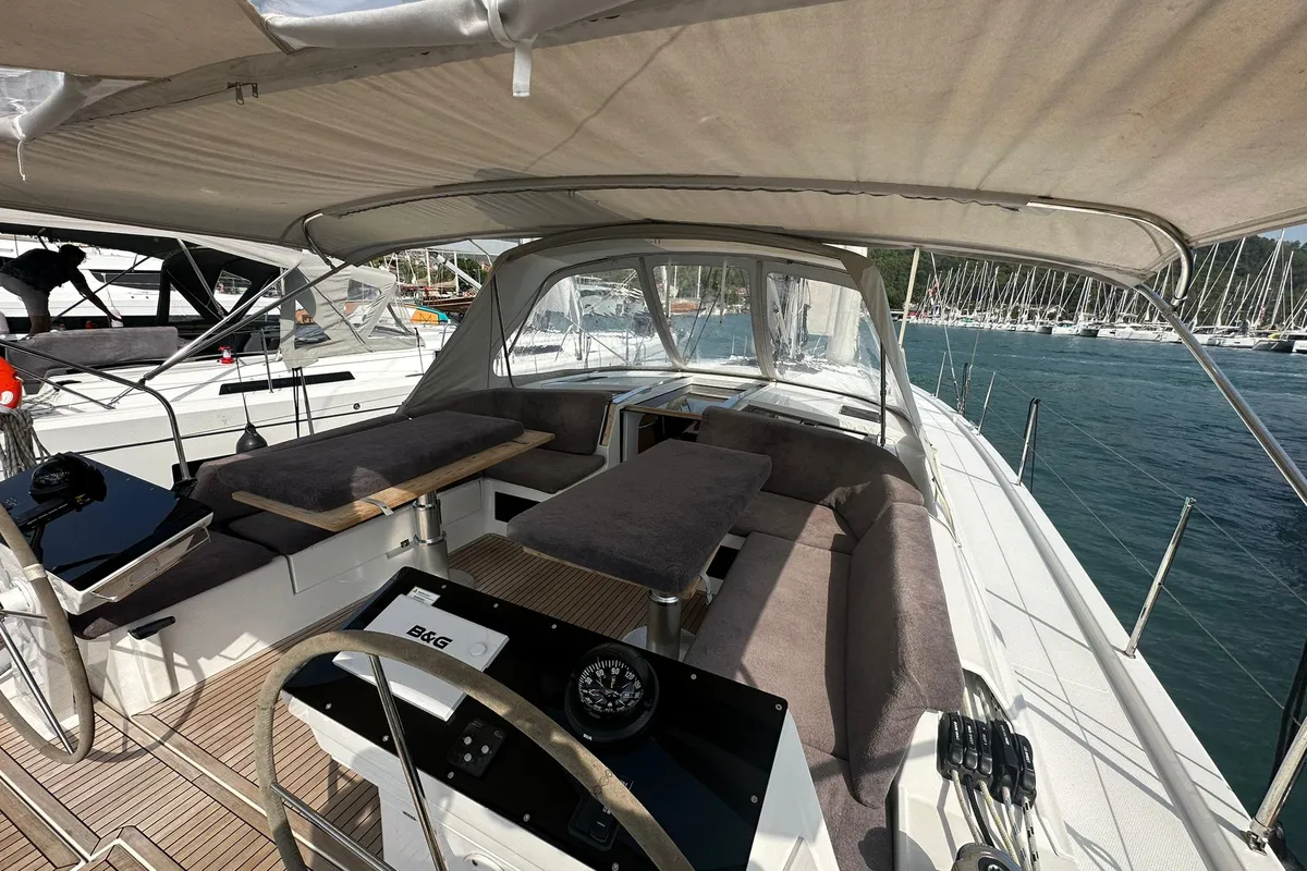 Cockpit of DORiS, a Hanse Yachts Hanse 460 sailboat at Fethiye, Turkey