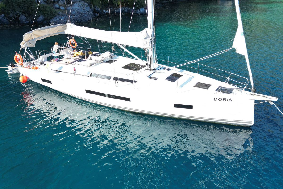 Exterior view of DORiS, a Hanse Yachts Hanse 460 sailboat at Fethiye, Turkey