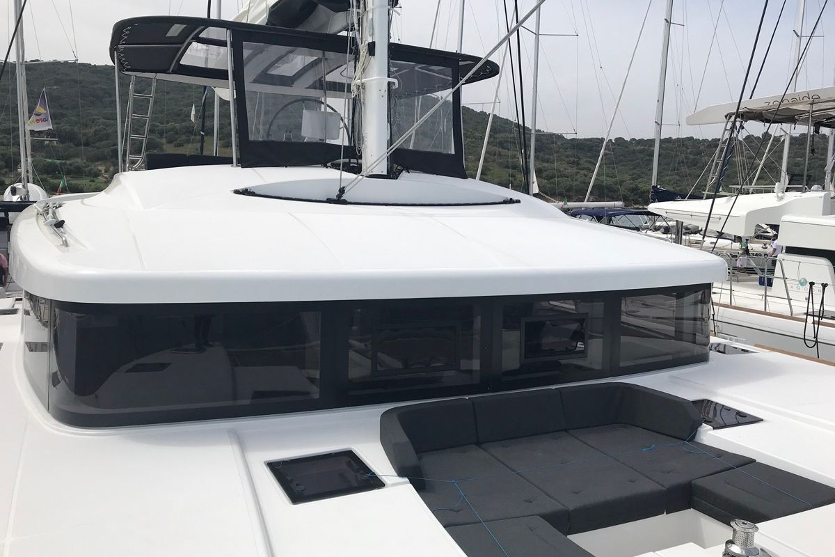 Deck of Dugongo II, a Lagoon 52 catamaran at Le Gosier, France