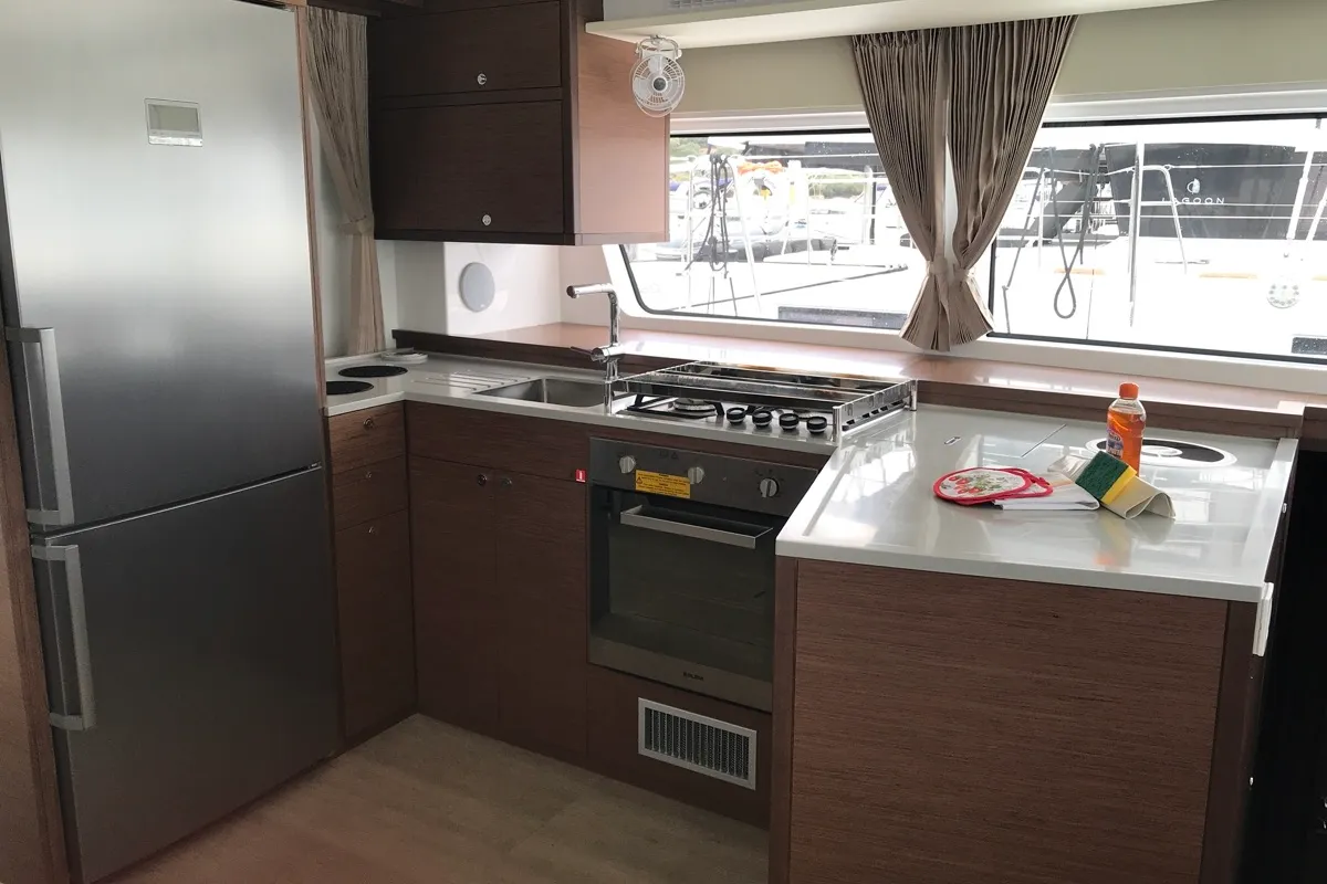 Galley of Dugongo II, a Lagoon 52 catamaran at Le Gosier, France