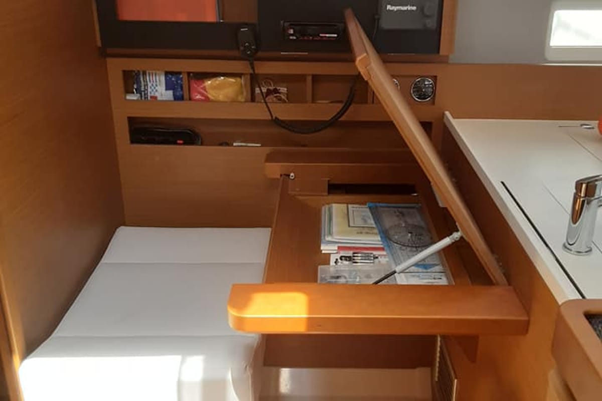 Salon of Circe, a Jeanneau Sun Odyssey 410 sailboat at Volos Municipality, Greece