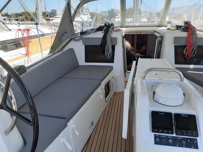 Cockpit of Circe, a Jeanneau Sun Odyssey 410 sailboat at Volos Municipality, Greece
