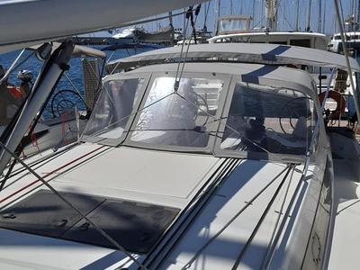 Deck of Circe, a Jeanneau Sun Odyssey 410 sailboat at Volos Municipality, Greece