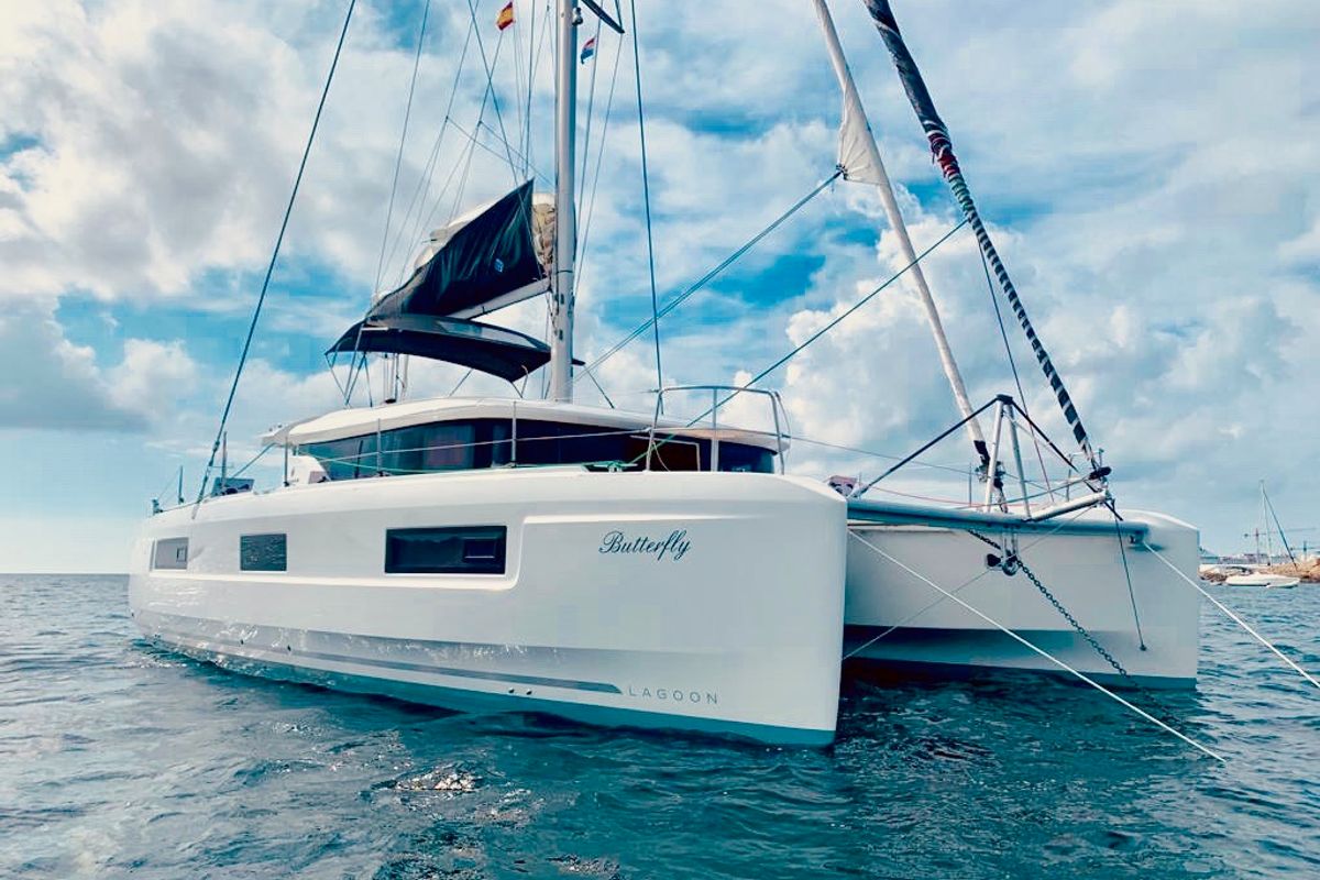 Exterior view of BUTTERFLY, a Lagoon 46 catamaran at Grad Šibenik, Croatia