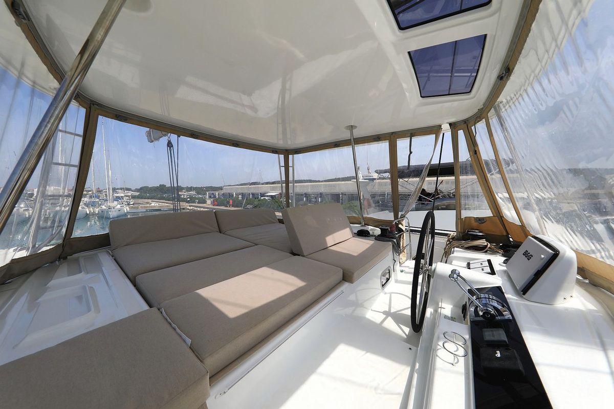 Cockpit of Panos, a Lagoon 46 catamaran at Općina Sukošan, Croatia