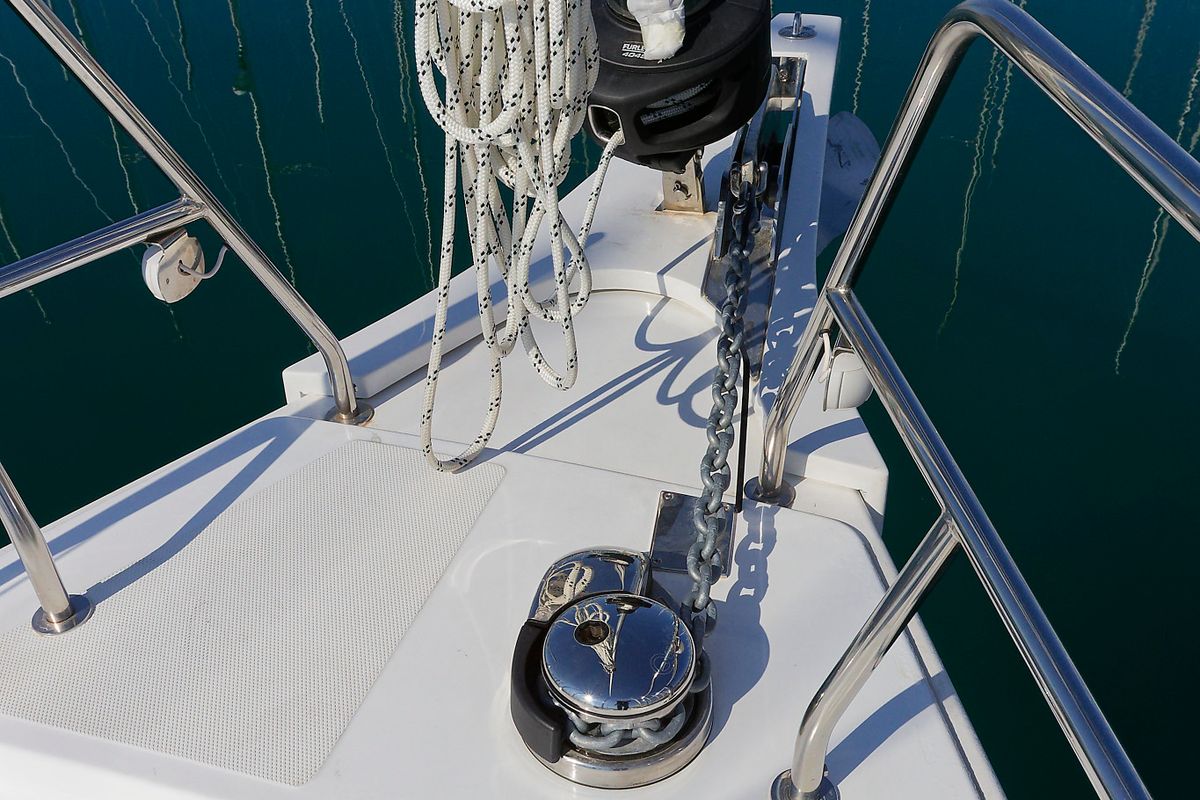 Deck of Mathilda, a Bavaria C50 Style sailboat at Grad Kaštela, Croatia
