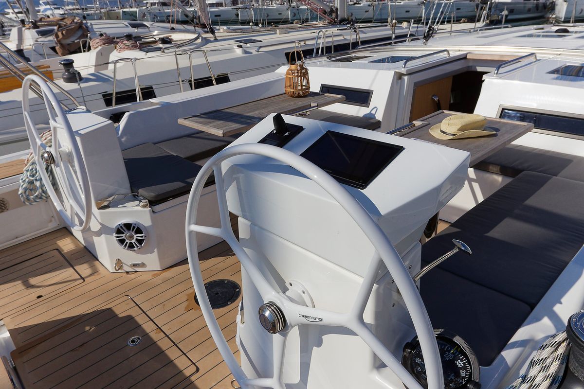 Cockpit of Mathilda, a Bavaria C50 Style sailboat at Grad Kaštela, Croatia