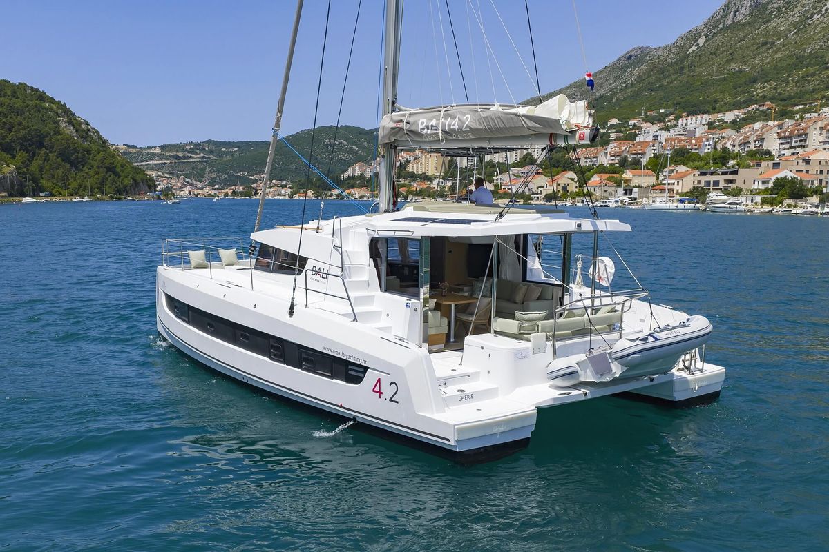 Exterior view of Chèrie, a Bali 4.2 catamaran at Dubrovnik, Croatia