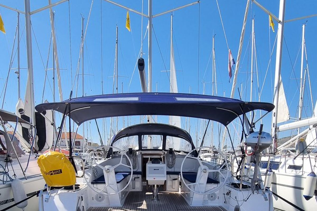 Cockpit of Spring Dolphin, a Bavaria Cruiser 46 sailboat at Split, Croatia