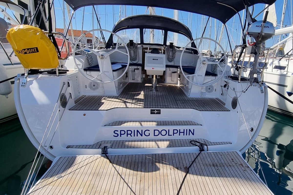 Exterior view of Spring Dolphin, a Bavaria Cruiser 46 sailboat at Split, Croatia