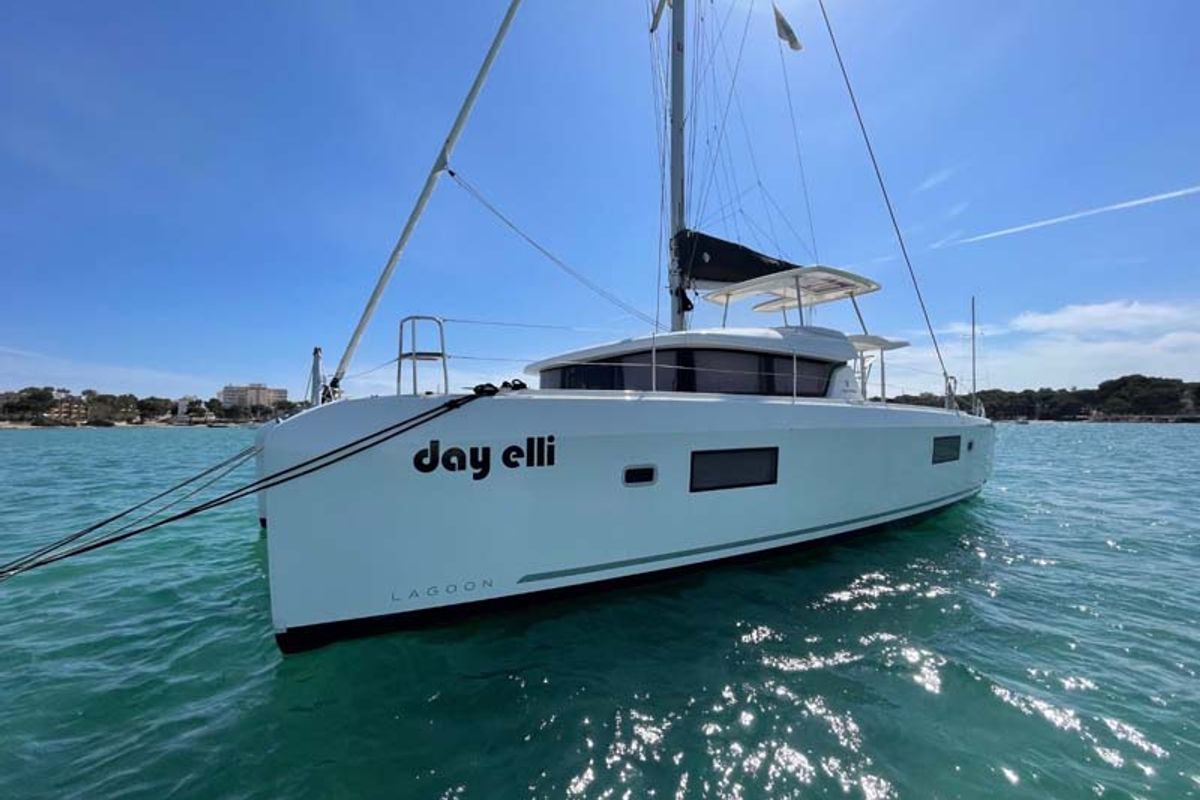 Exterior view of Day Elli, a Lagoon 42 catamaran at Felanitx, Spain
