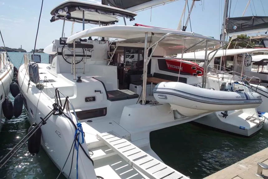 Exterior view of Day Elli, a Lagoon 42 catamaran at Felanitx, Spain