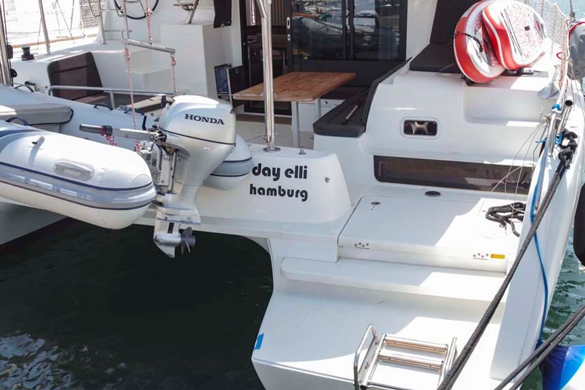 Exterior view of Day Elli, a Lagoon 42 catamaran at Felanitx, Spain