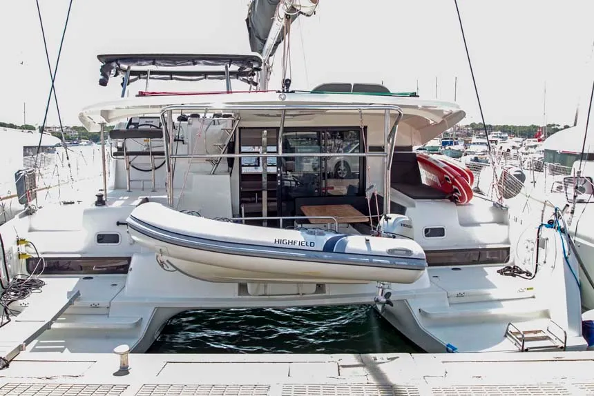 Exterior view of Day Elli, a Lagoon 42 catamaran at Felanitx, Spain