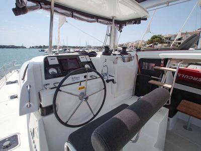 Cockpit of Day Elli, a Lagoon 42 catamaran at Felanitx, Spain