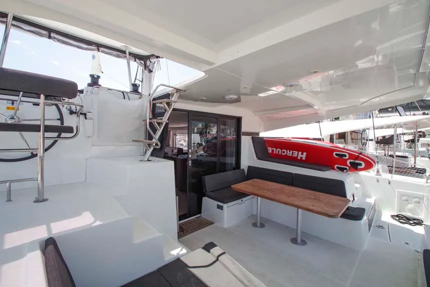 Deck of Day Elli, a Lagoon 42 catamaran at Felanitx, Spain