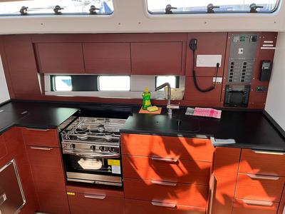 Galley of Riesling, a Hanse Yachts Hanse 460 sailboat at Seget Donji, Croatia