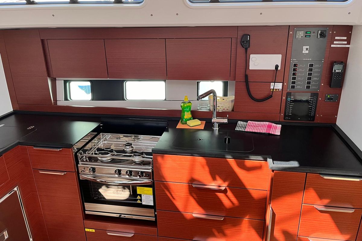 Galley of Riesling, a Hanse Yachts Hanse 460 sailboat at Seget Donji, Croatia