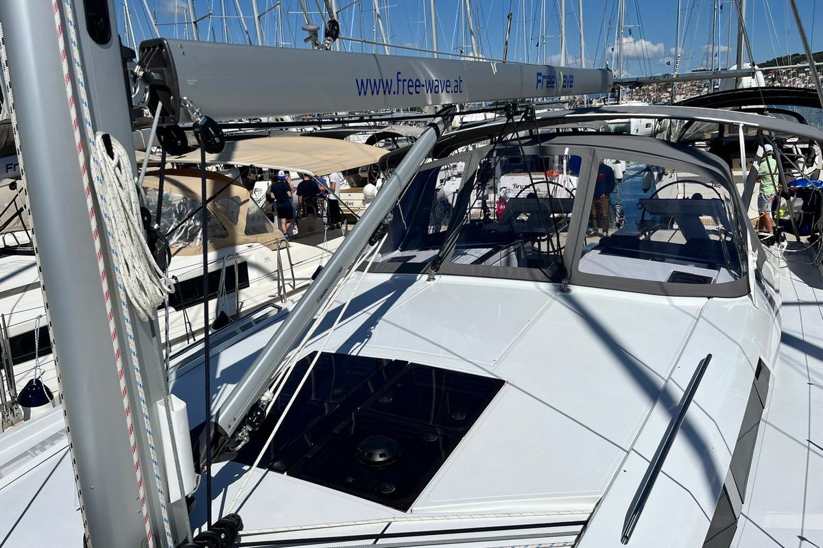 Deck of Riesling, a Hanse Yachts Hanse 460 sailboat at Seget Donji, Croatia