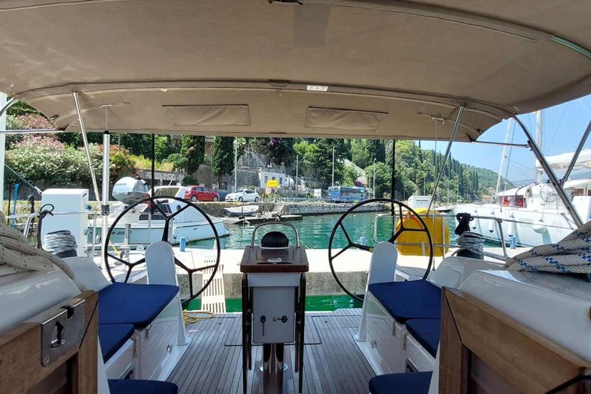 Cockpit of Sunny Point, a Bavaria Cruiser 46 sailboat at Dubrovnik, Croatia