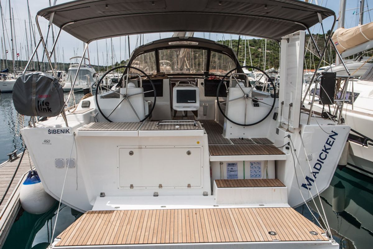 Exterior view of Madicken, a Dufour 460 Grand Large sailboat at Primošten, Croatia
