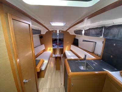 Salon of Blue Dreams, a Jeanneau Sun Odyssey 349 sailboat at Fethiye, Turkey
