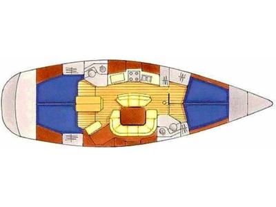Floor plan of Bourlingueur, a Jeanneau Sun Odyssey 45.2 sailboat at Port Navalo, France