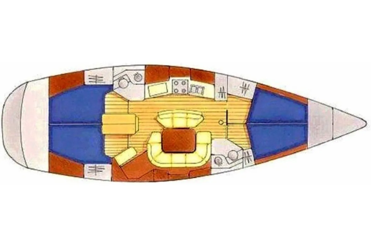 Floor plan of Bourlingueur, a Jeanneau Sun Odyssey 45.2 sailboat at Port Navalo, France