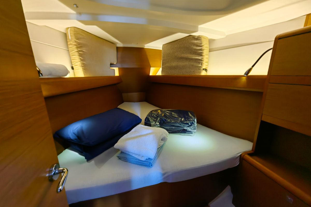 Cabin on Islanders, a Jeanneau Sun Odyssey 389 sailboat at Mali Lošinj, Croatia