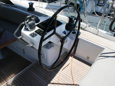 Cockpit of Solan, a Hanse Yachts Hanse 575 sailboat at Lavreotiki Municipal Unit, Greece