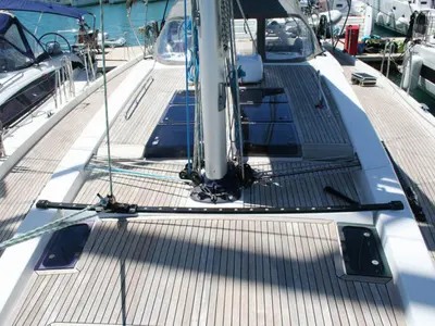 Deck of Solan, a Hanse Yachts Hanse 575 sailboat at Lavreotiki Municipal Unit, Greece