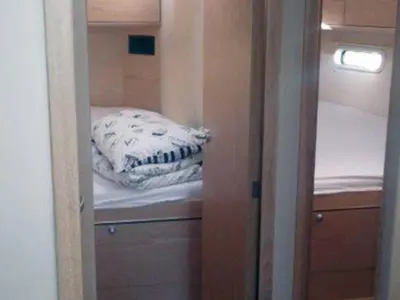 Cabin on Solan, a Hanse Yachts Hanse 575 sailboat at Lavreotiki Municipal Unit, Greece